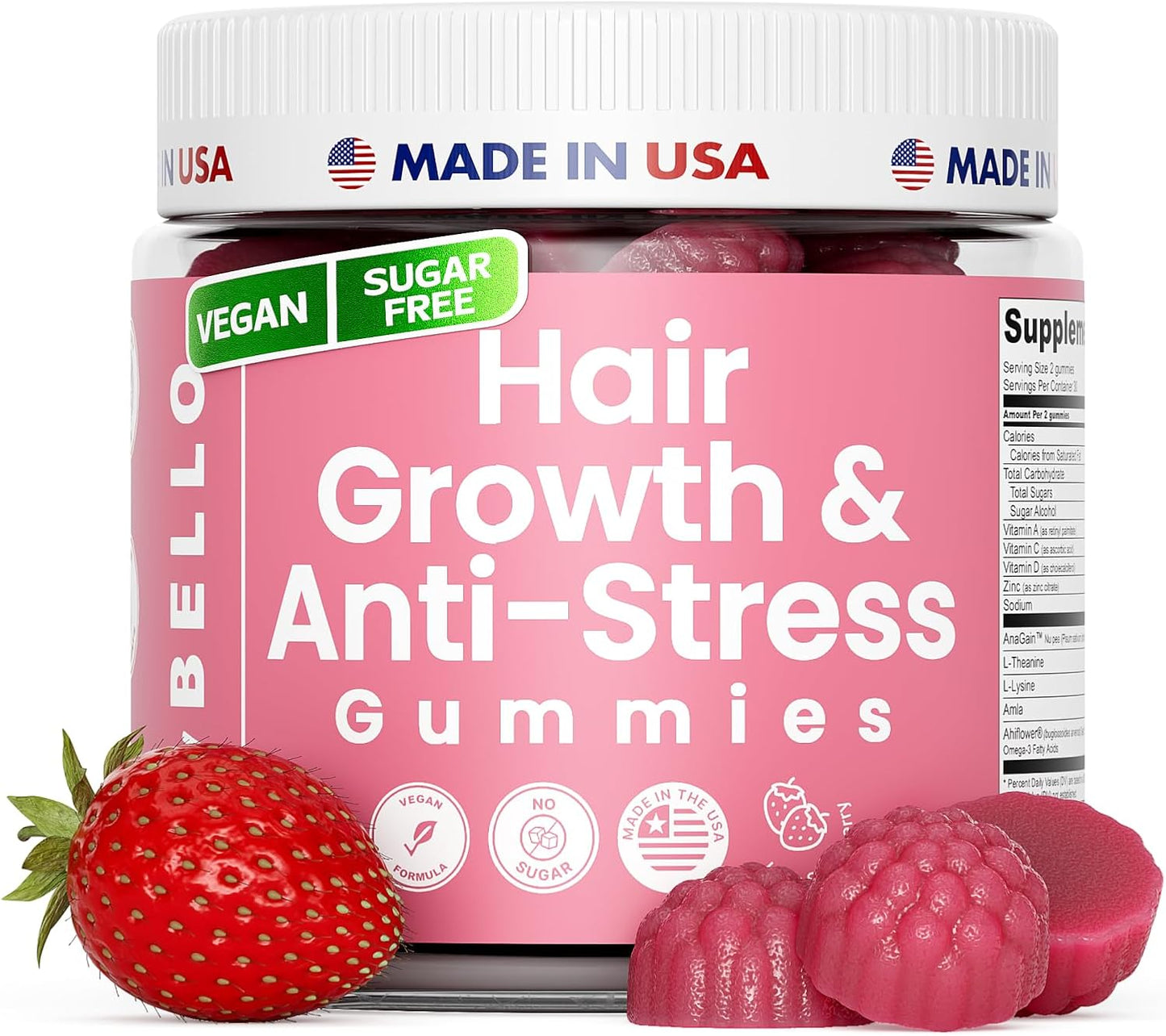 Trybello Anagain™ Hair Growth & Anti-Stress Gummies 3 bottles